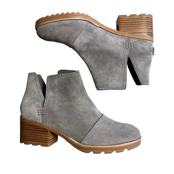 Sorel Women's Cate Cut Out Bootie Size 8 Waterproof Ankle Boot Gray Suede - Picture 1 of 14